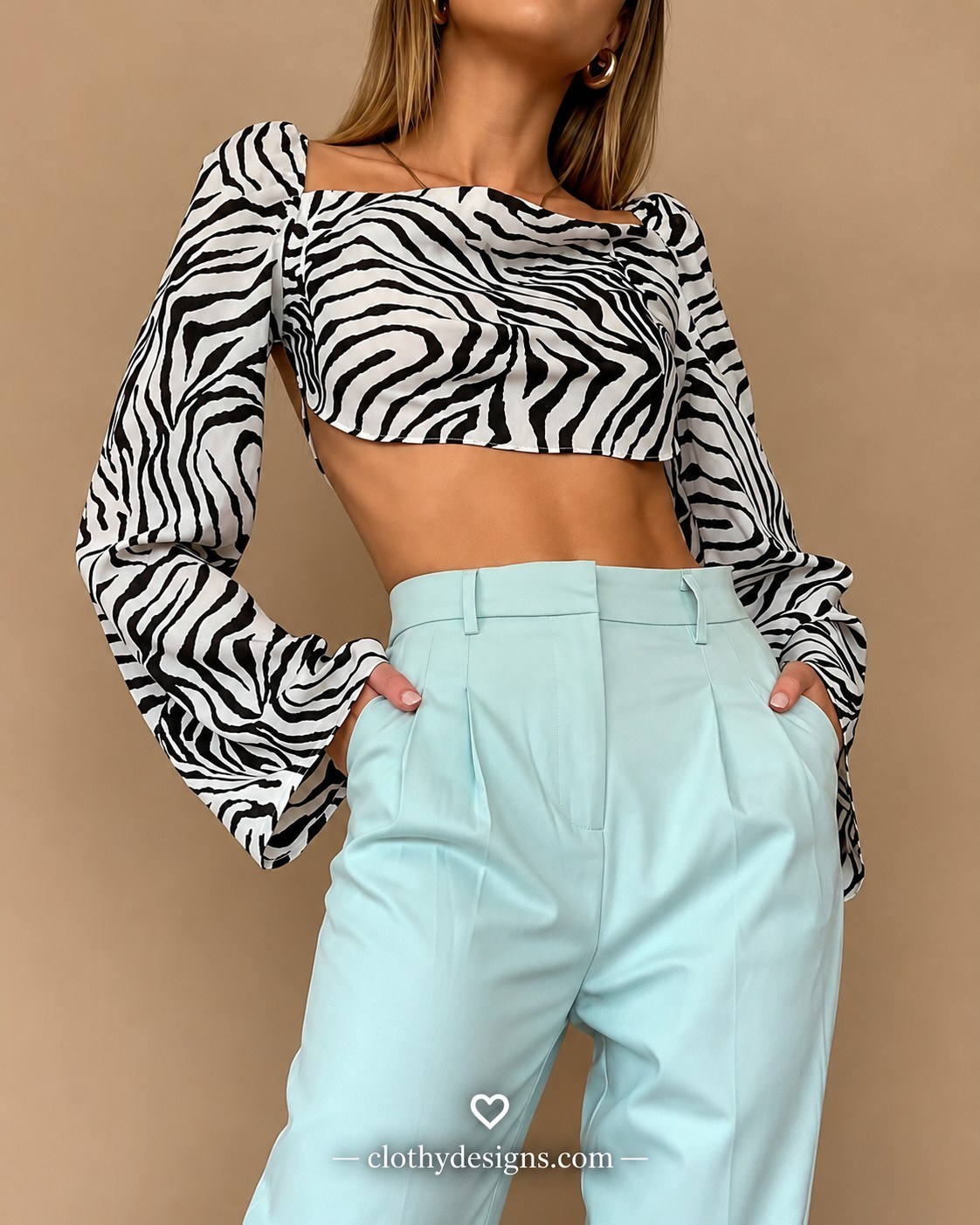 Women's Zebra Print Backless Crop Top – Sexy Lace-Up Long Sleeve Blouse, Elegant Autumn Clubwear